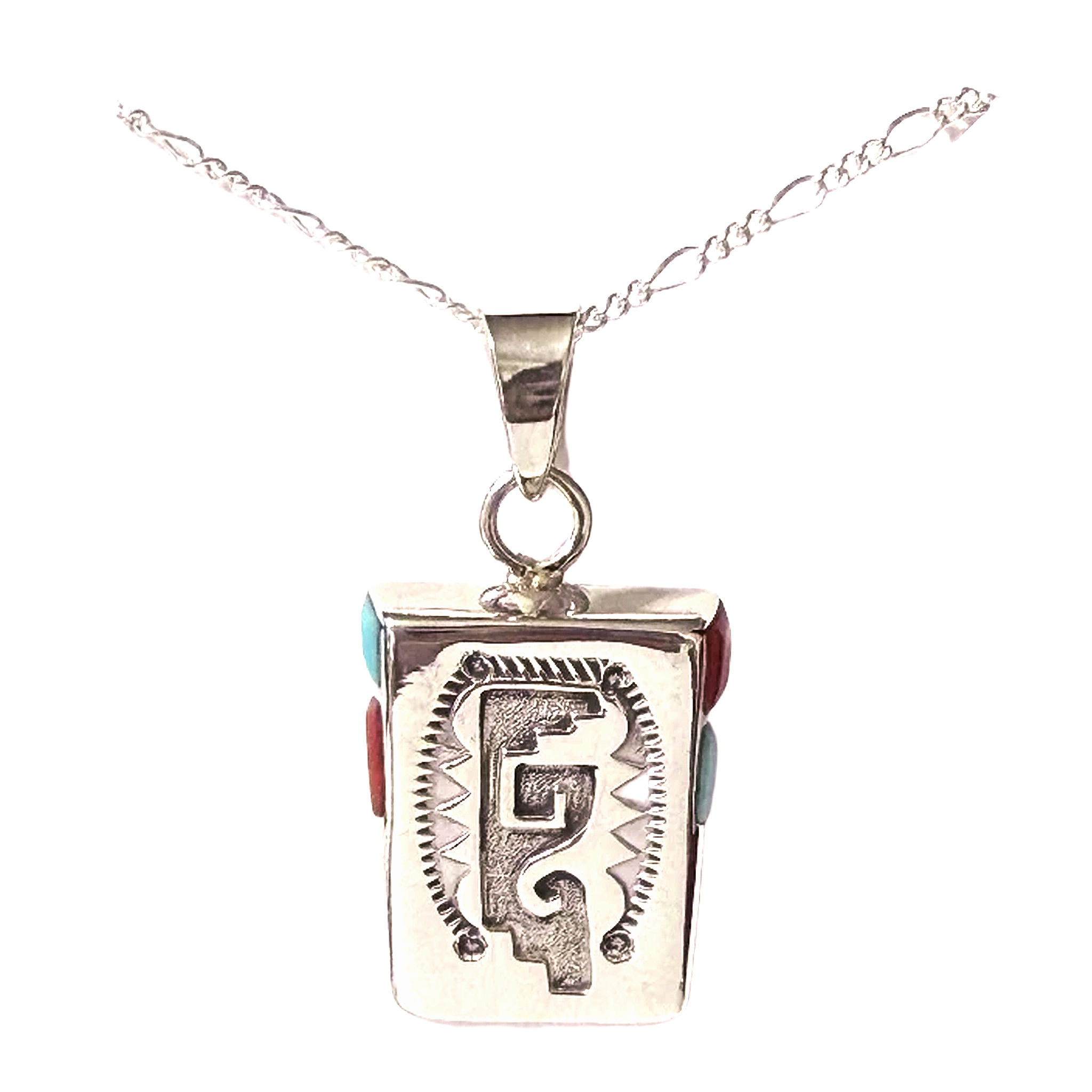 Sterling Silver Pendant with Turquoise & Coral Inlay