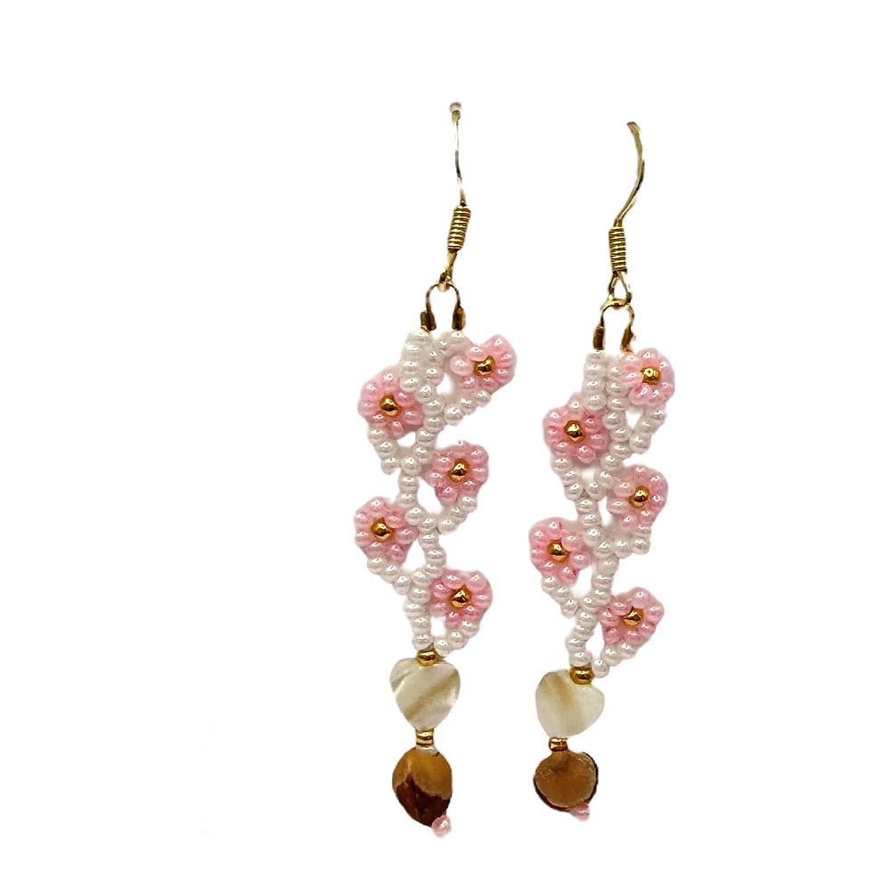 Thumbnail: Short Floral Vine Drop Earrings – 24K Gold Filled, Mother of Pearl & Cedar Seed