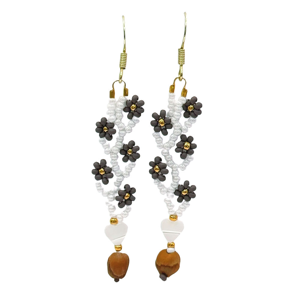 Thumbnail: Short Floral Vine Drop Earrings – 24K Gold Filled, Mother of Pearl & Cedar Seed