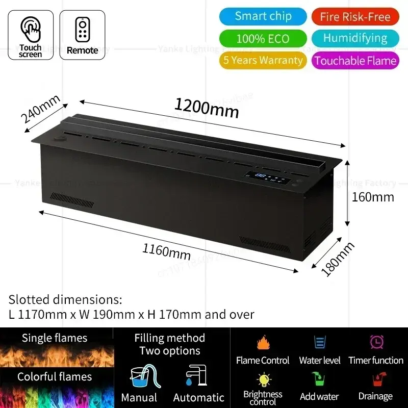 Miniatura: Modern 3D Steam Fireplace Silent Decorative Humidifier Electric Flame LED Water