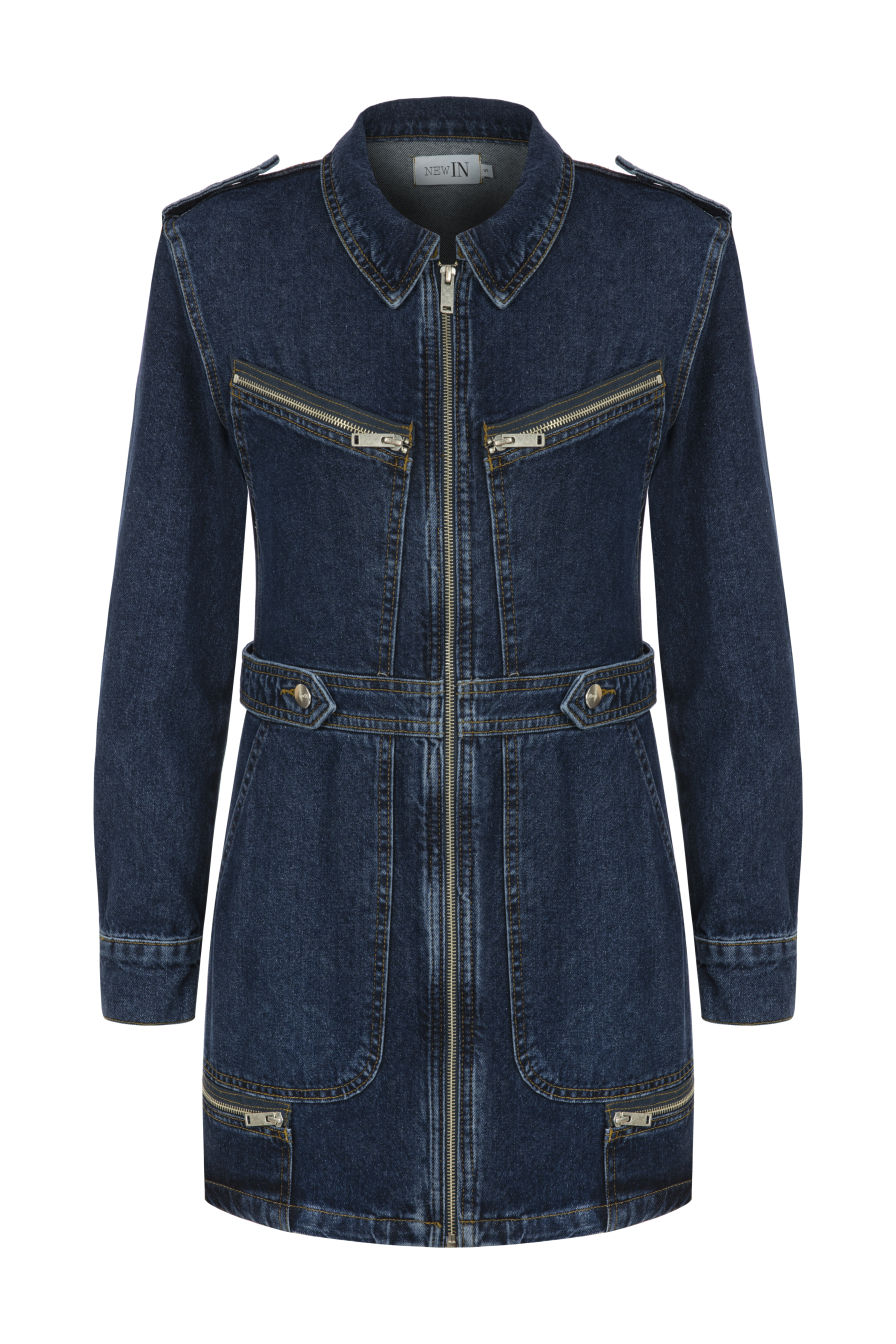 Küçük resim: Çok Cepli Lacivert Denim Elbise