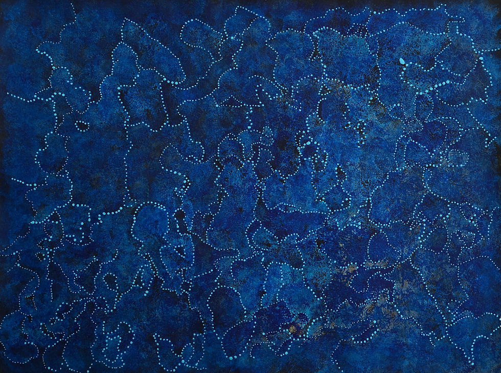 carte topographique: fond bleus, lignes en pointillés blanches