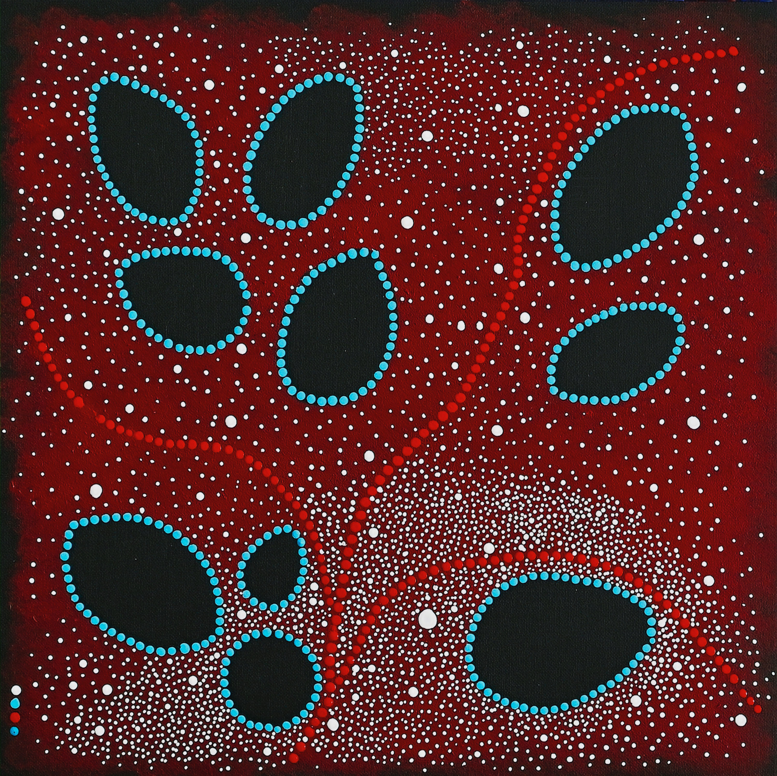 Peinture acrylique Champs noirs de F. SUZANNE. Art abstrait pointillisme contemporain