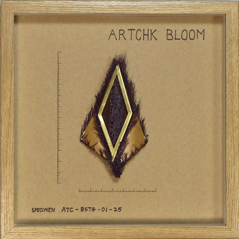 Large Specimen frame. purple and white bamboo leaf in 9x9x2" frame light wood colored frame