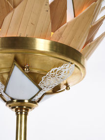 Bamboo, glass, brass elegant floor lamp, organic artichoke art deco style, fine art sculpture