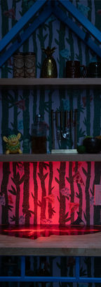 Glowing red lava tiki bar night