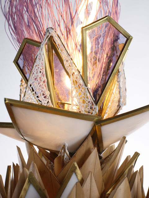 Detail of ARTCHK bloom, class, brass, LED filament and 3D printed details