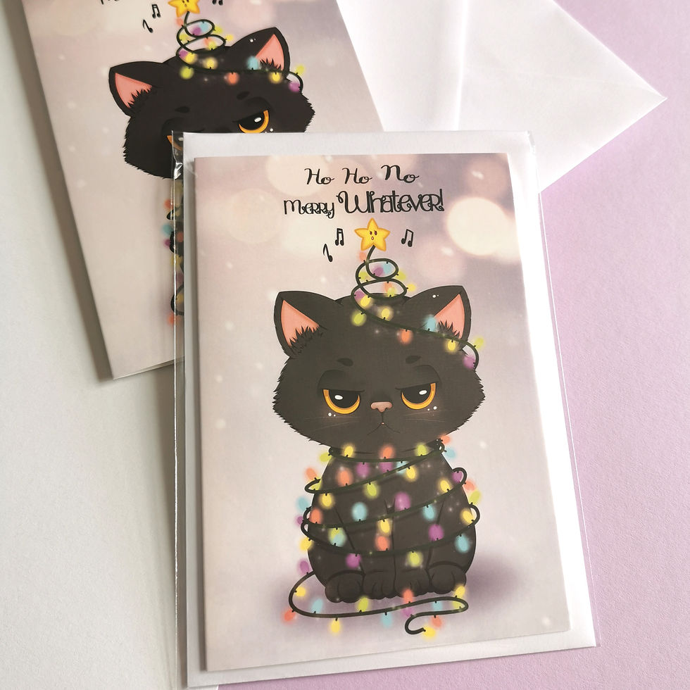 Miniaturbild: Klappkarte kawaii grumpy Neko "ho ho ho NO - Merry Whatever"