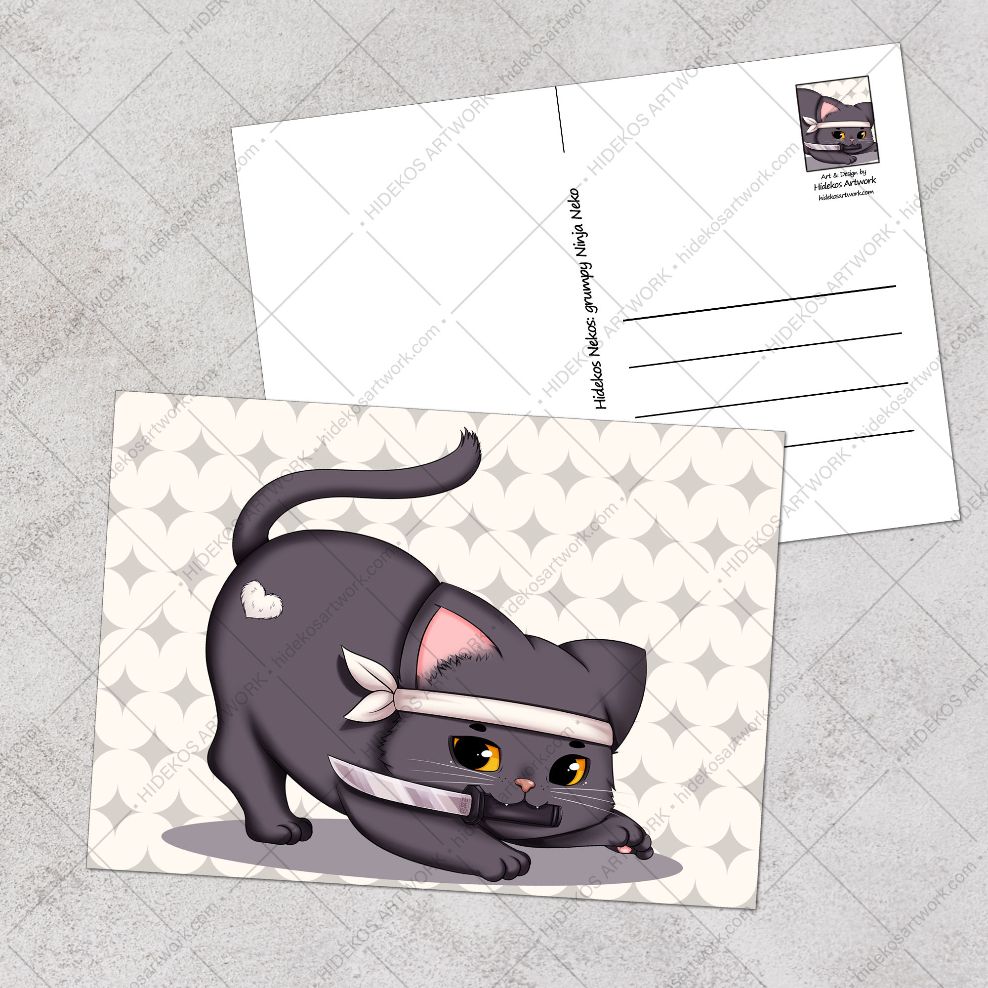grumpy Ninja Neko - Postkarte