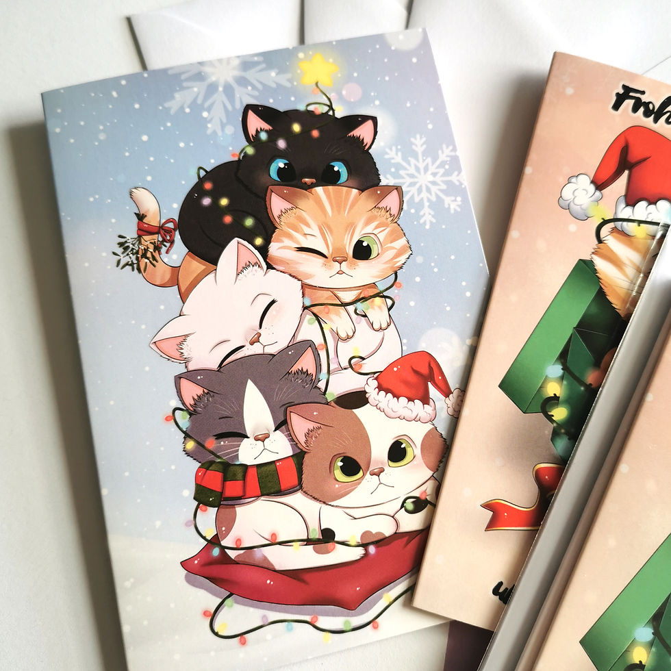 Miniaturbild: 3er Set Klappkarte kawaii christmas Nekos