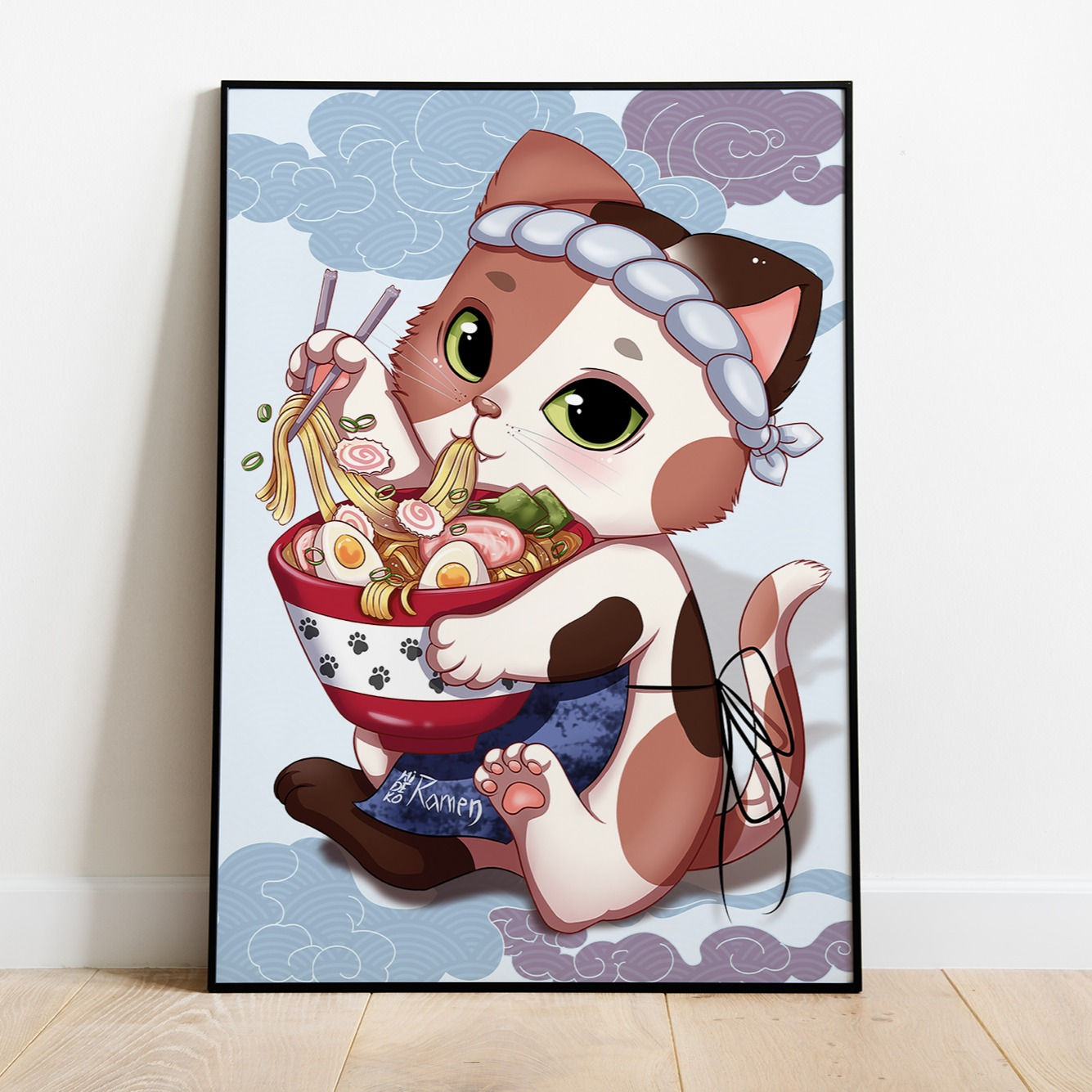kawaii Ramen Neko Kunstdruck