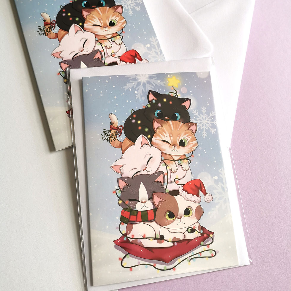 Miniaturbild: Klappkarte kawaii christmas Nekos Kuschelturm