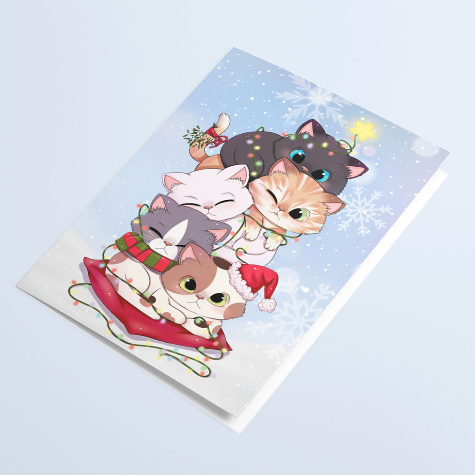 Miniaturbild: Klappkarte kawaii christmas Nekos Kuschelturm