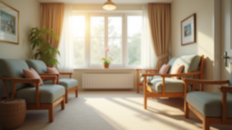 Close-up view of a calm and secure memory care room with soft lighting and comfortable furniture