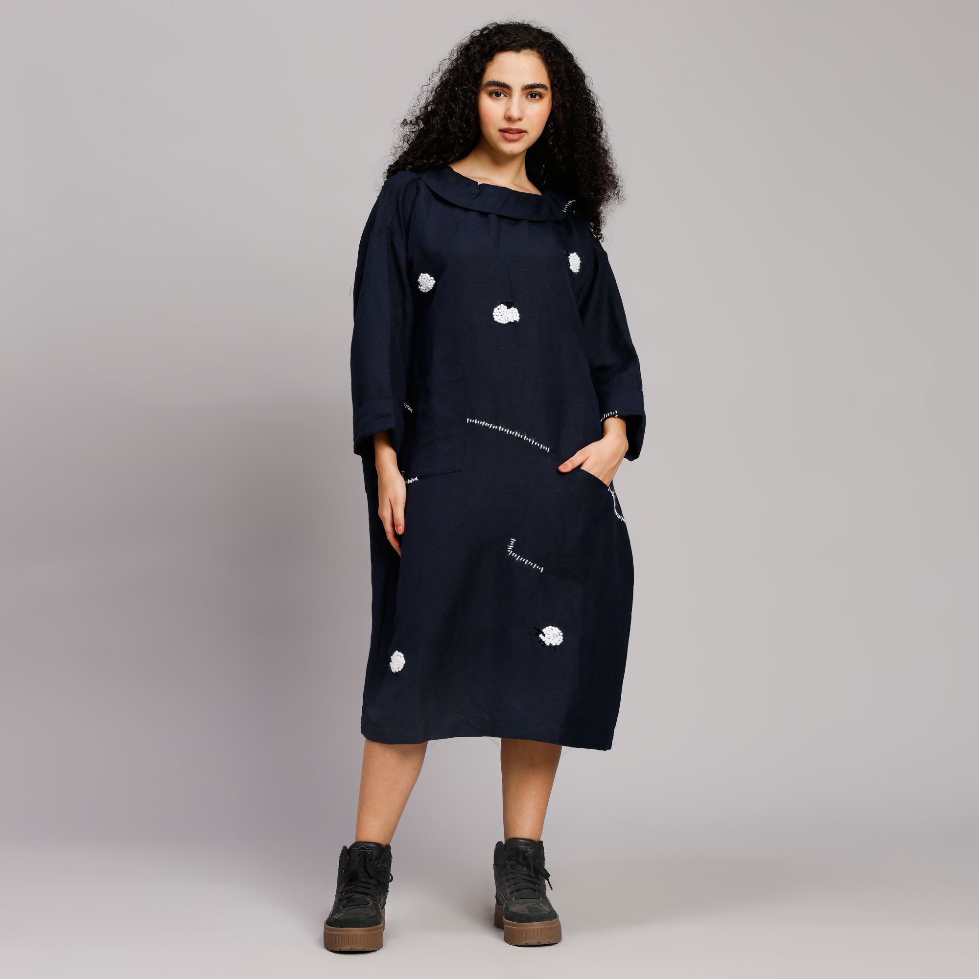 Linen Blue Boatneck Sheep Dress