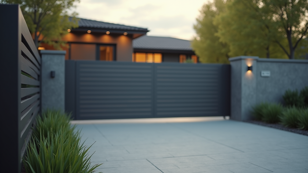 Close-up view of a modern automated driveway gate with a sleek design