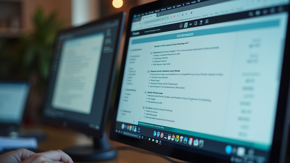 Close-up view of a computer screen displaying legal documents and notes