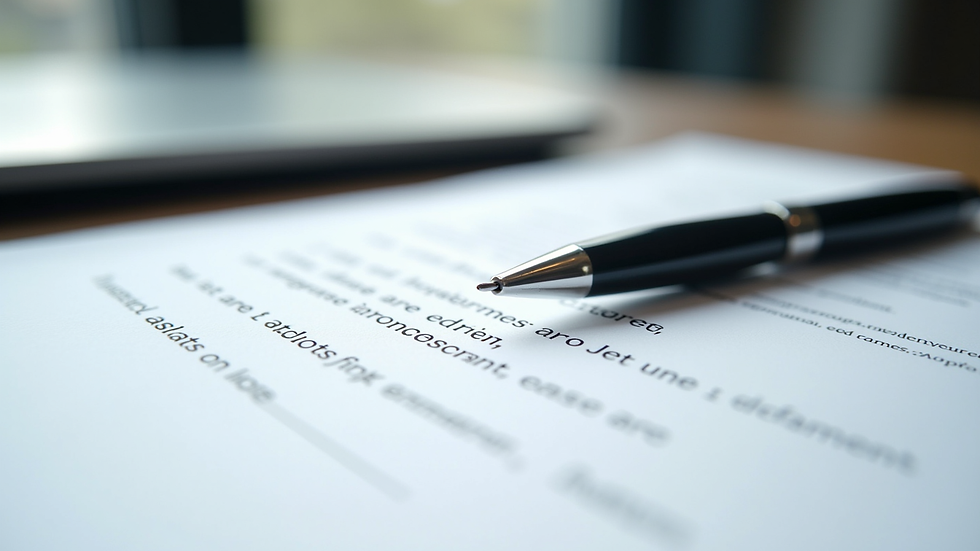 Close-up view of a contract document with a pen on top