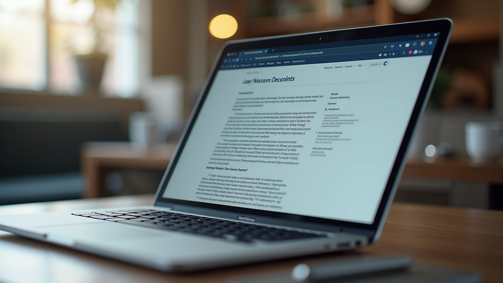 Close-up view of a laptop screen displaying legal research documents