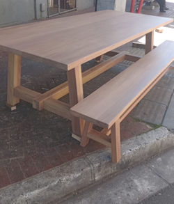 Iroko table and bench