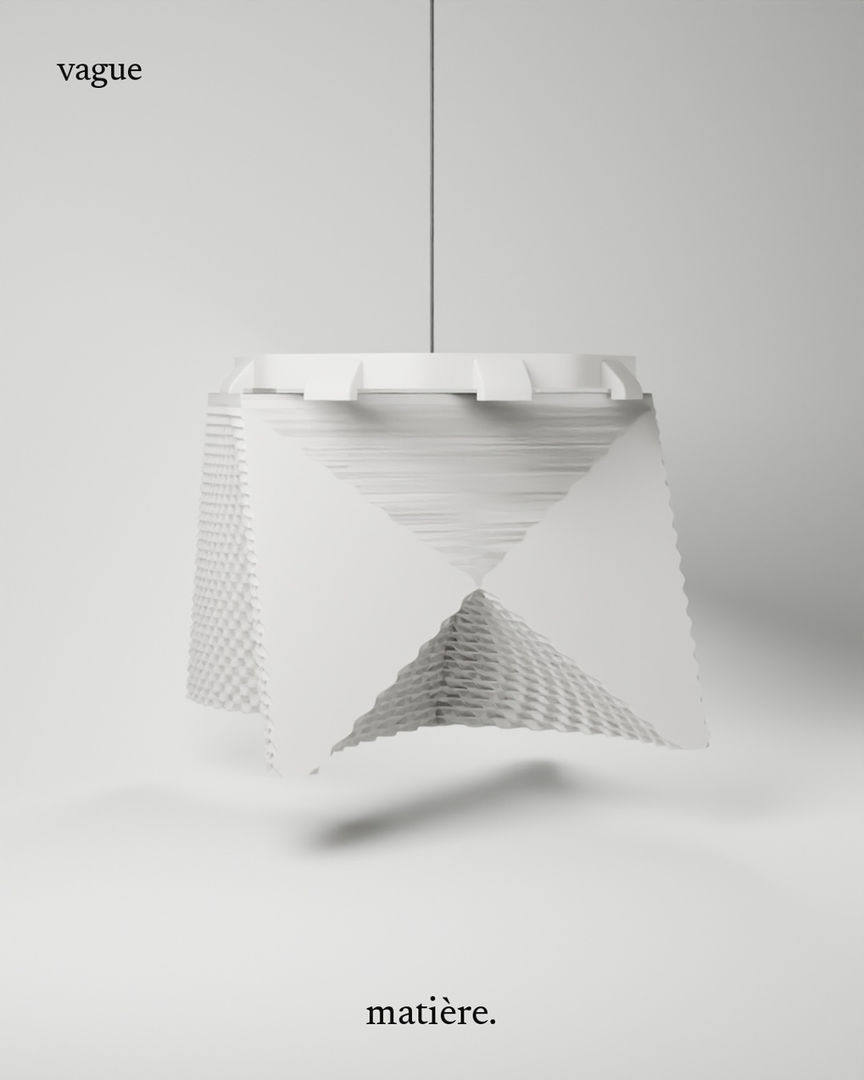 vague, suspension matière. — vue de trois-quarts sur fond blanc