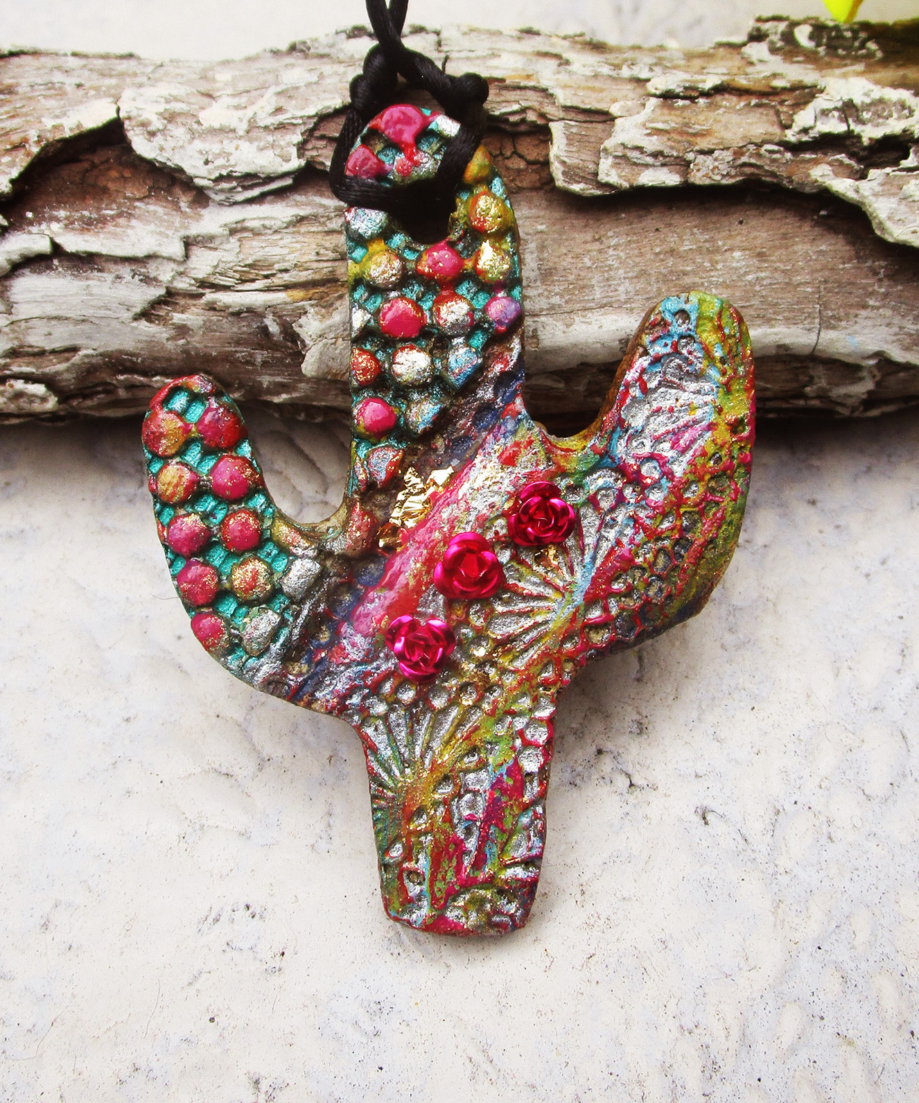 Textured Ceramic Cactus Wall Hanging.