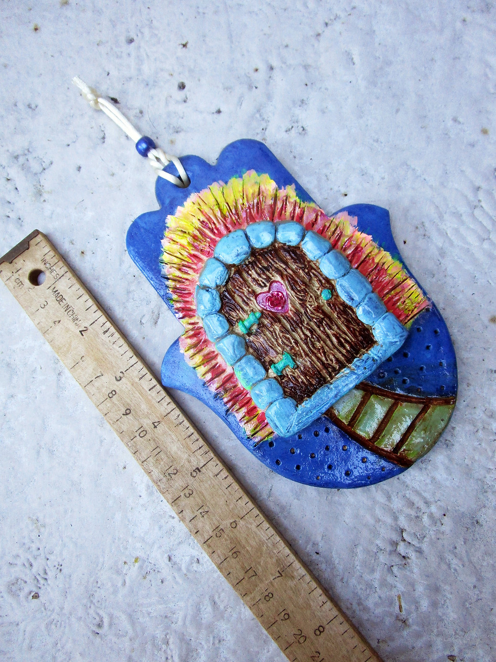 Thumbnail: ceramic fairy door hamsa wall hanging