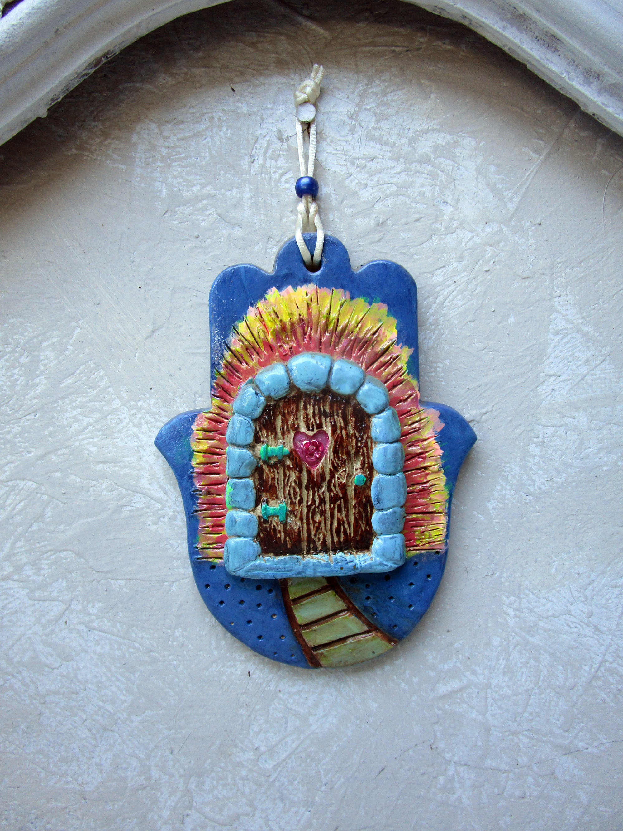 ceramic fairy door hamsa wall hanging