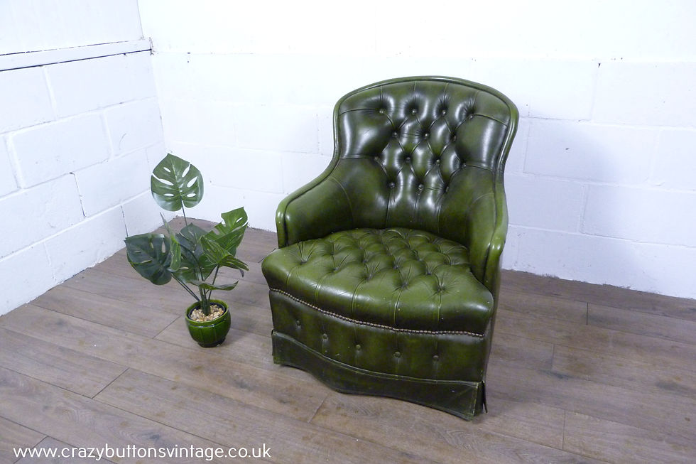 Thumbnail: Vintage chesterfield fireside tub armchair button back green