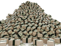 Stacks of U.S. 100-dollar bills piled high, creating a massive mound. 