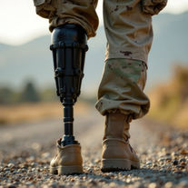 Veteran walking along a road on a hot summer day to the next town.