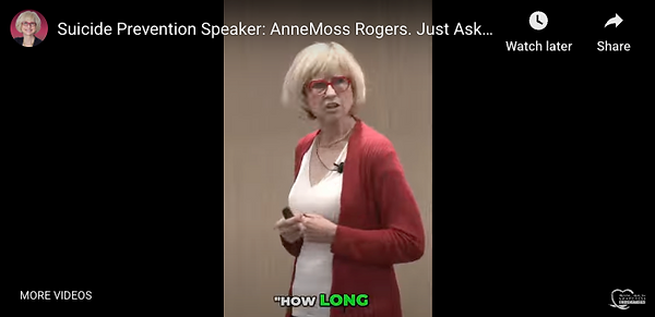AnneMoss Rogers giving a talk about Suicide Prevention