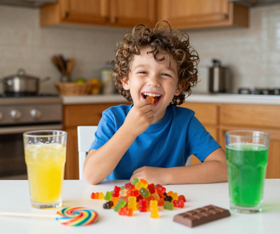 Enfant qui mange des additifs - généré par IA