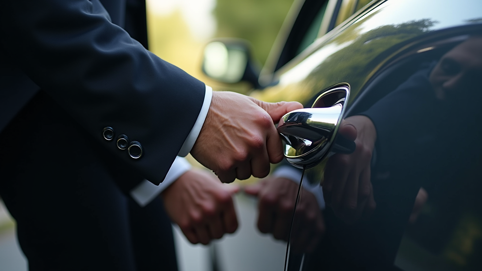 Close-up view of a chauffeur opening the door of a luxury car