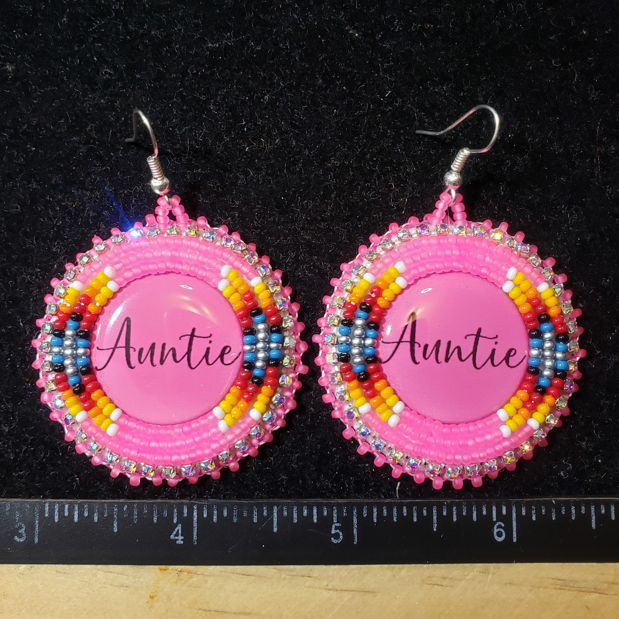 Pink Beaded "Auntie" Earrings