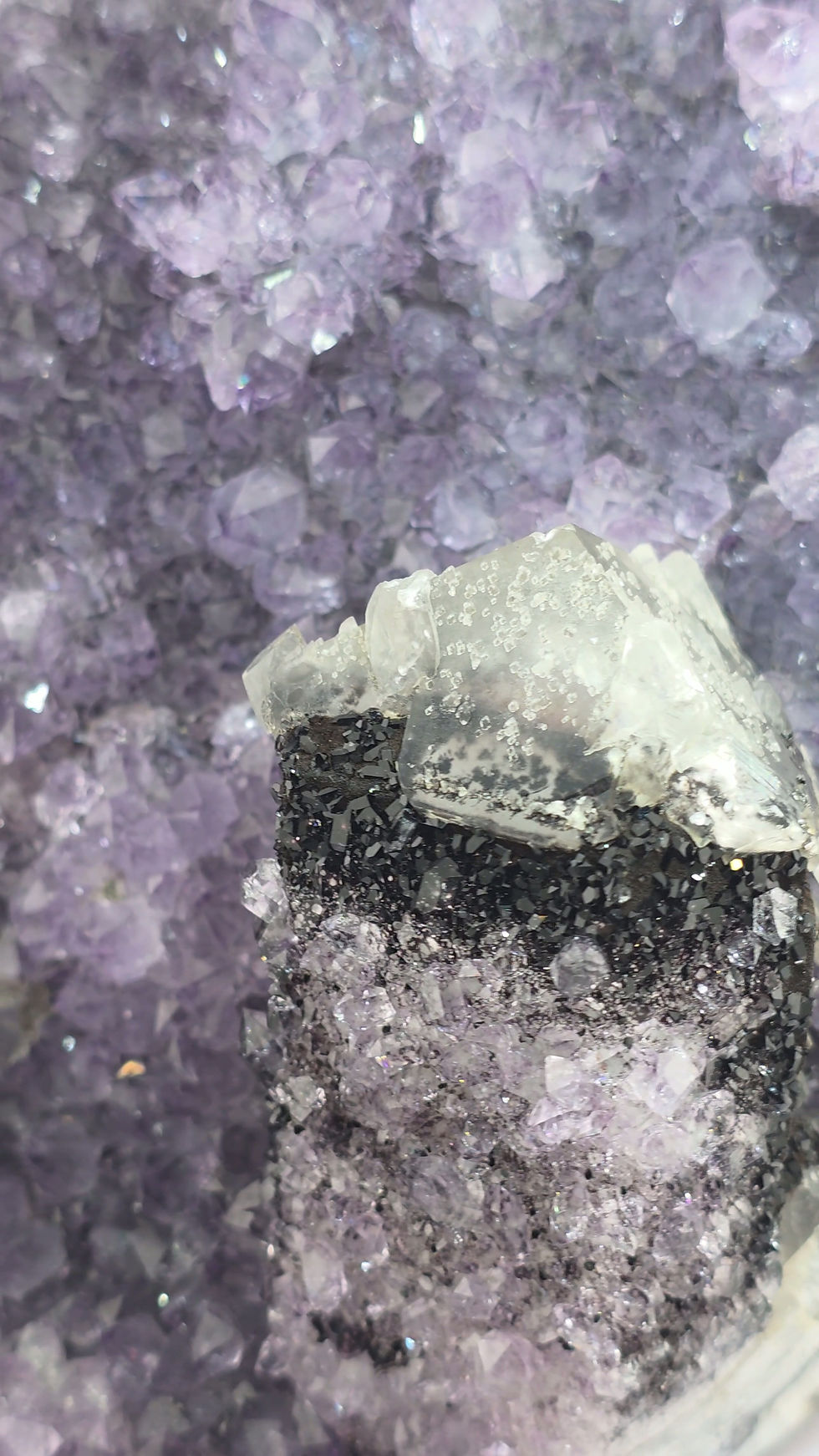 Thumbnail: Amethyst with Epitaxial Goethite on Calcite - High Luster Multi Mineral Specimen