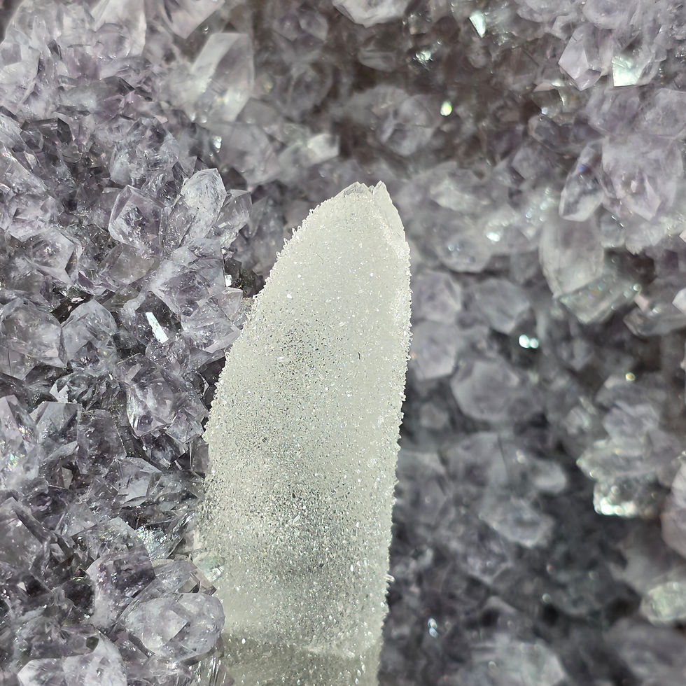 Thumbnail: Amethyst with Fluorescent Calcite - Glittery Purple with Huge Calcite Spike