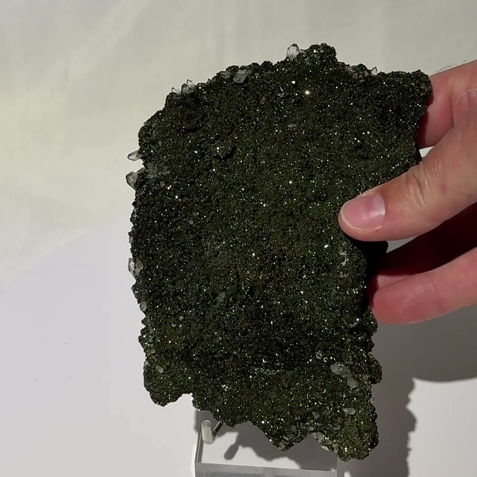 Thumbnail: Sparkly Dark Green Epidote and Quartz - Top Quality and Color