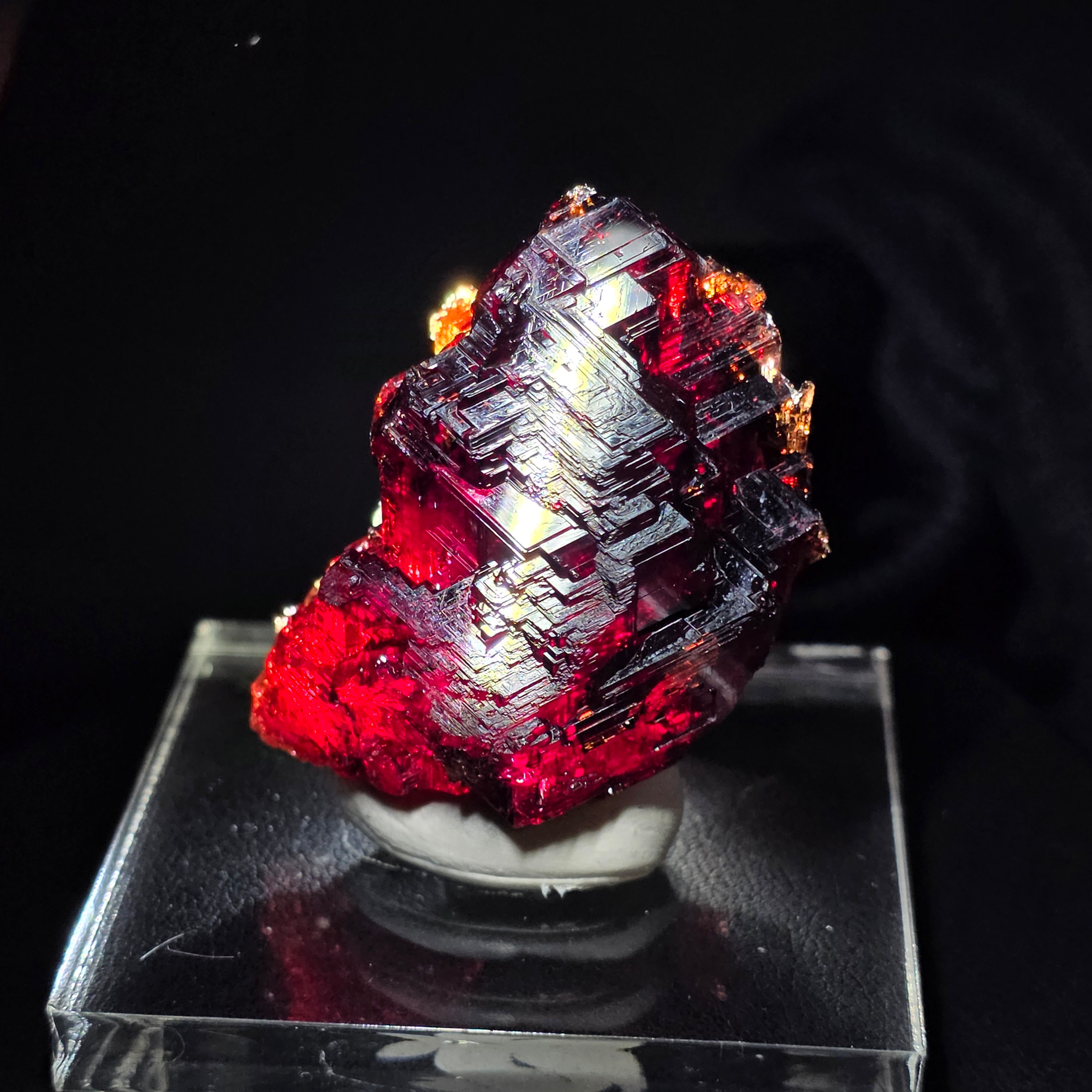 Etched Spessartine Garnet, Navegadora, Brazil - Deep Burgundy, Minor Quartz