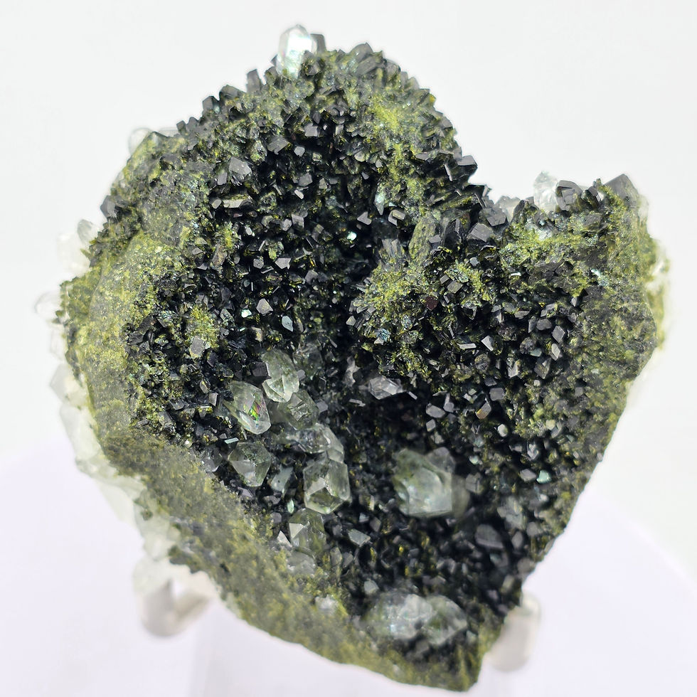 Thumbnail: Epidote and Quartz, Natural Dark Green Crystals Included Clear Quartz