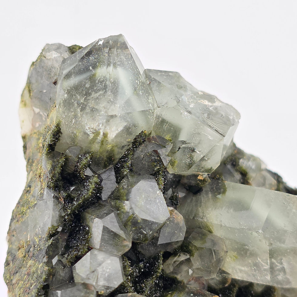 Thumbnail: Epidote and Quartz from Turkey - Dark Green Forest Color with Clear Quartz