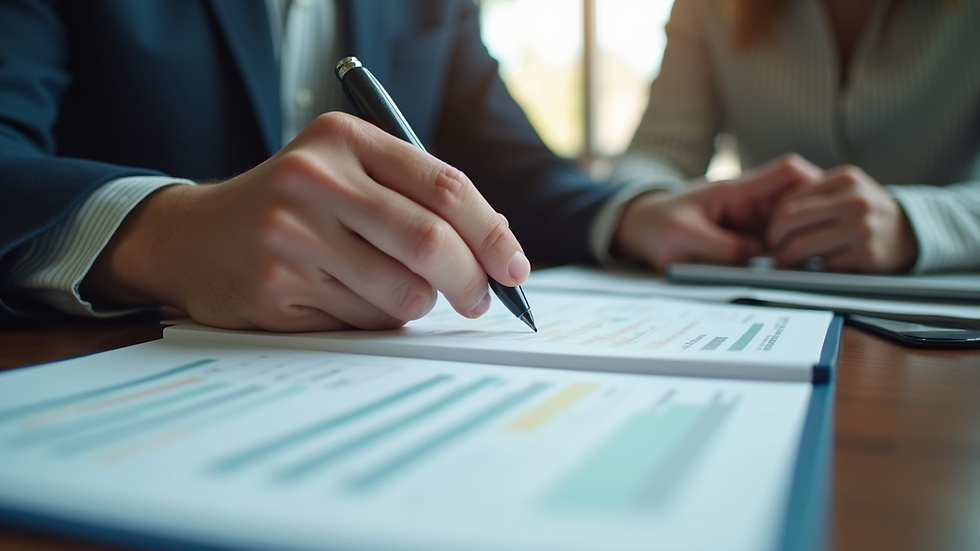 Close-up view of insurance agent discussing policy details with a client