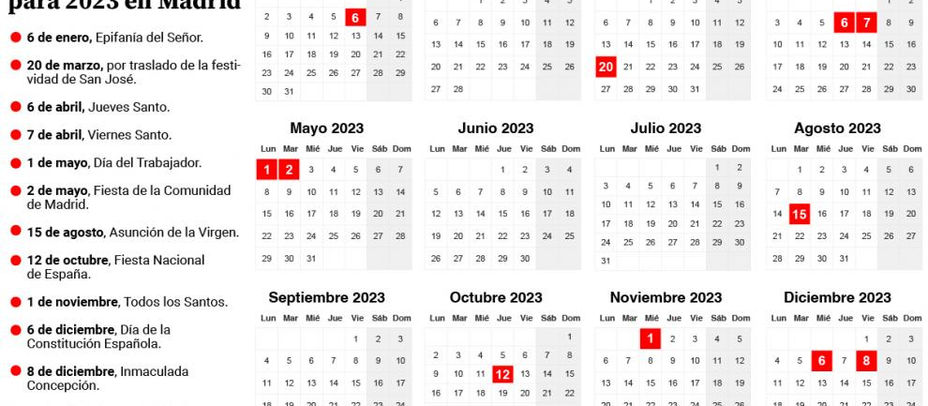Estos días son festivos en 2023 