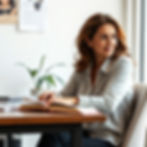 Eye-level view of a person journaling in a cozy room