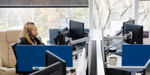 women with headset at a call center