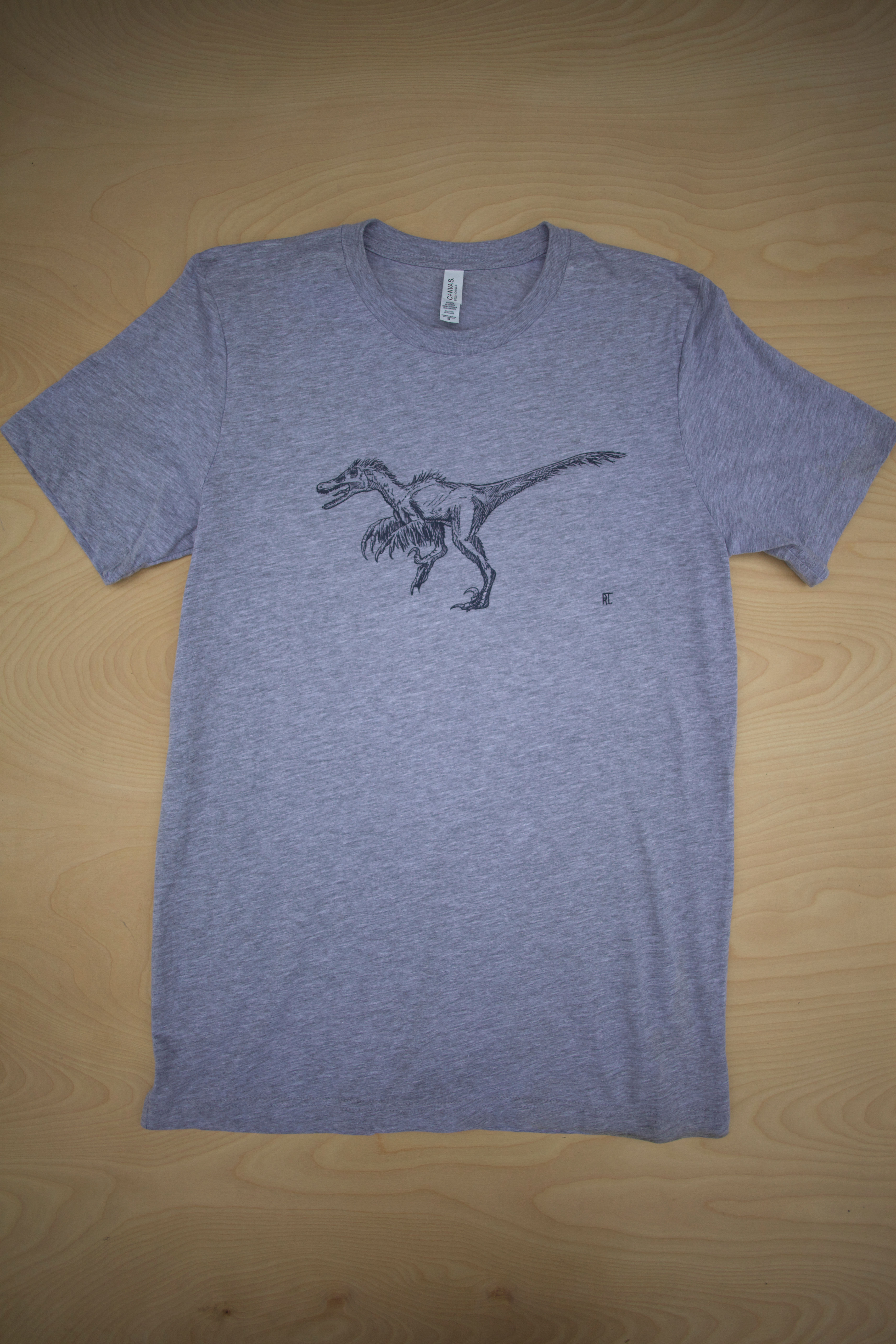 Dinosaur print in black on grey tee - Front view