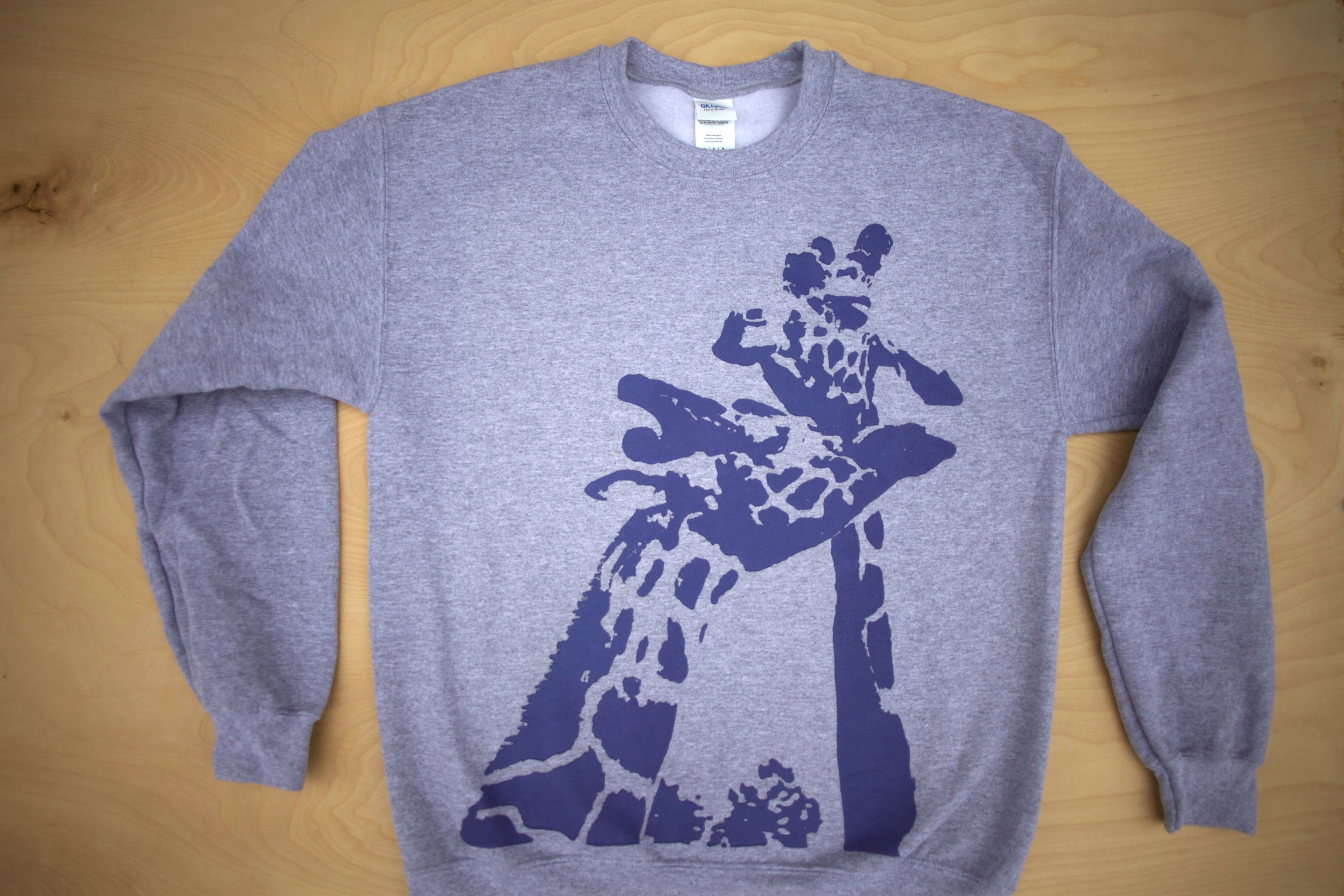 Two giraffes in dark blue on grey sweatshirt - Front view