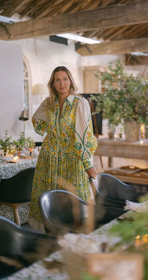 Jessie Westwood Studio Sorores: Alemais Green Yellow Trellis Dress at Ox Barn in Thyme, The Cotswolds
