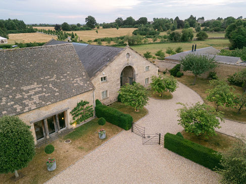 Welcome Party Wedding at Ox Barn Thyme Southrop with Oscar de la Renta Cherry Blossom Dress