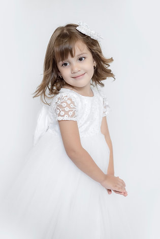 Vestido largo gala con encaje floral y tul